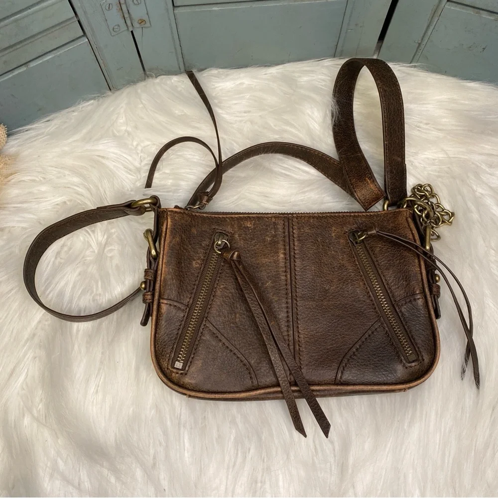 Marc New York Andrew Marc Brown Leather Crossbody Bag Multiple Zipper Pockets